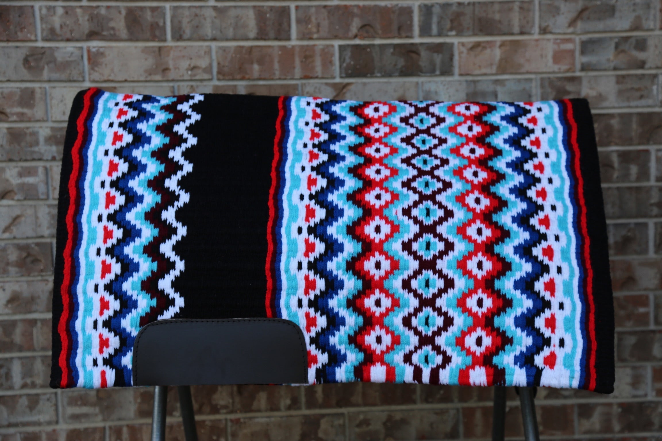 western showpad with southwest pattern in light blue, red and black color scheme