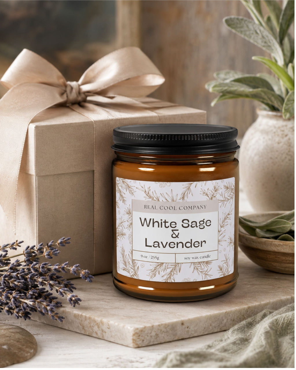White Sage and Lavender Soy Candle — 9 oz