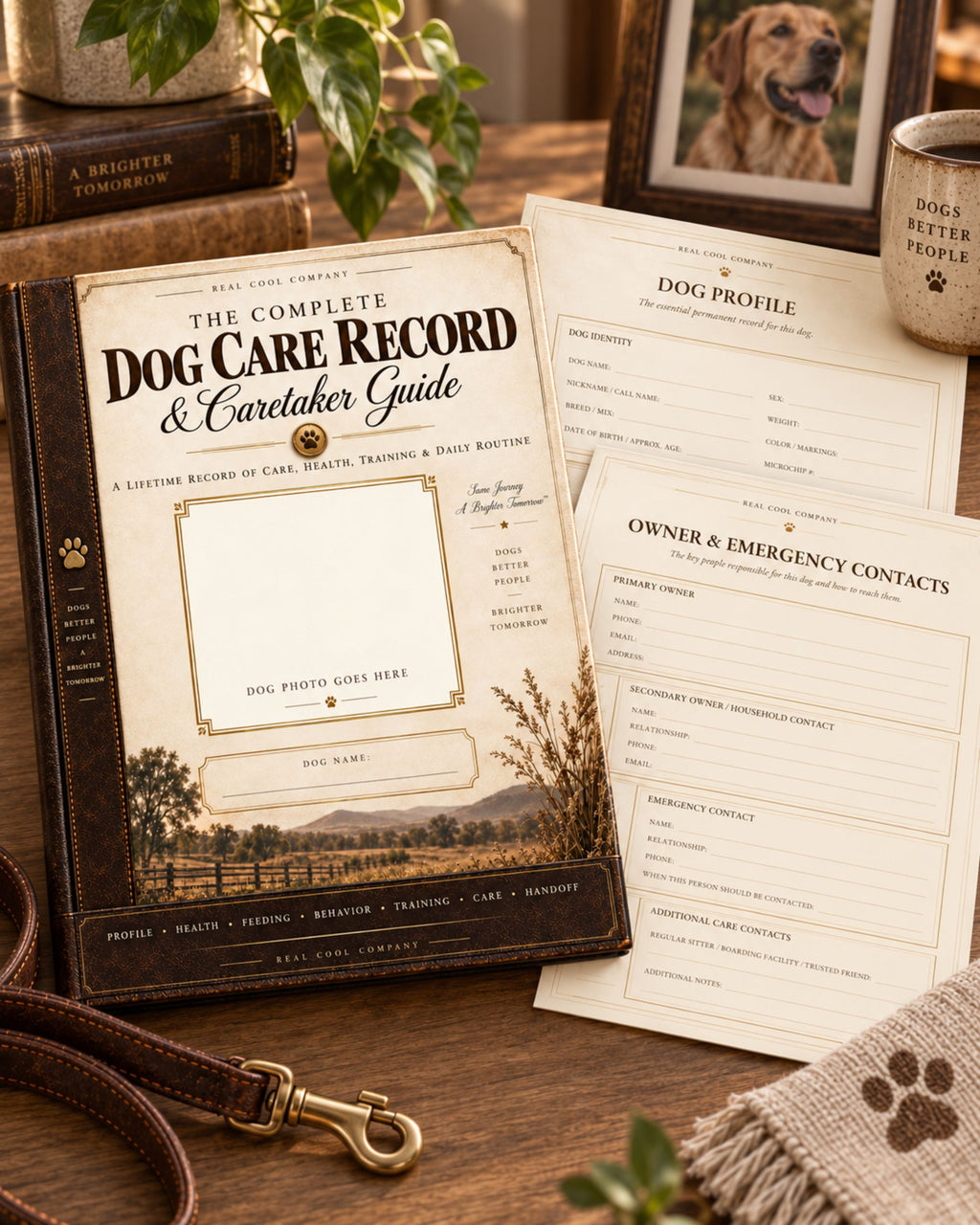 Real Cool Company Complete Dog Care Record and Caretaker Guide workbook cover