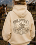 Vintage Wild West Ride The Range western graphic hoodie with cowboy rider artwork