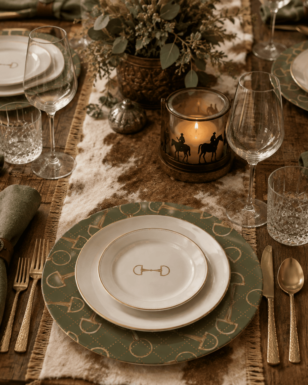 Olive Equestrian Bit Bone China Charger Plate