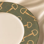 Olive Equestrian Bit Bone China Dinner Plates — Set of Four