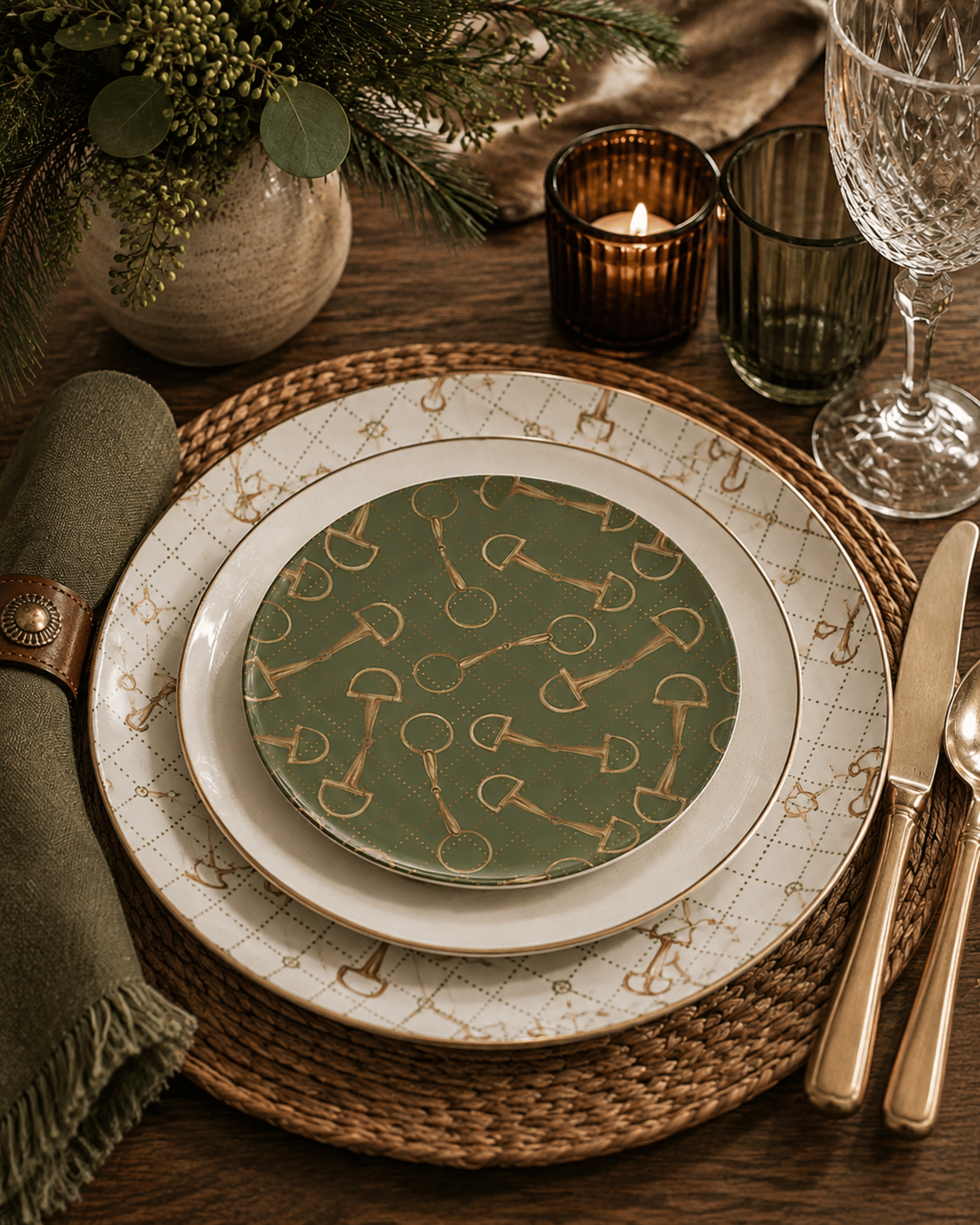 Olive Equestrian Bit Bone China Salad Plate