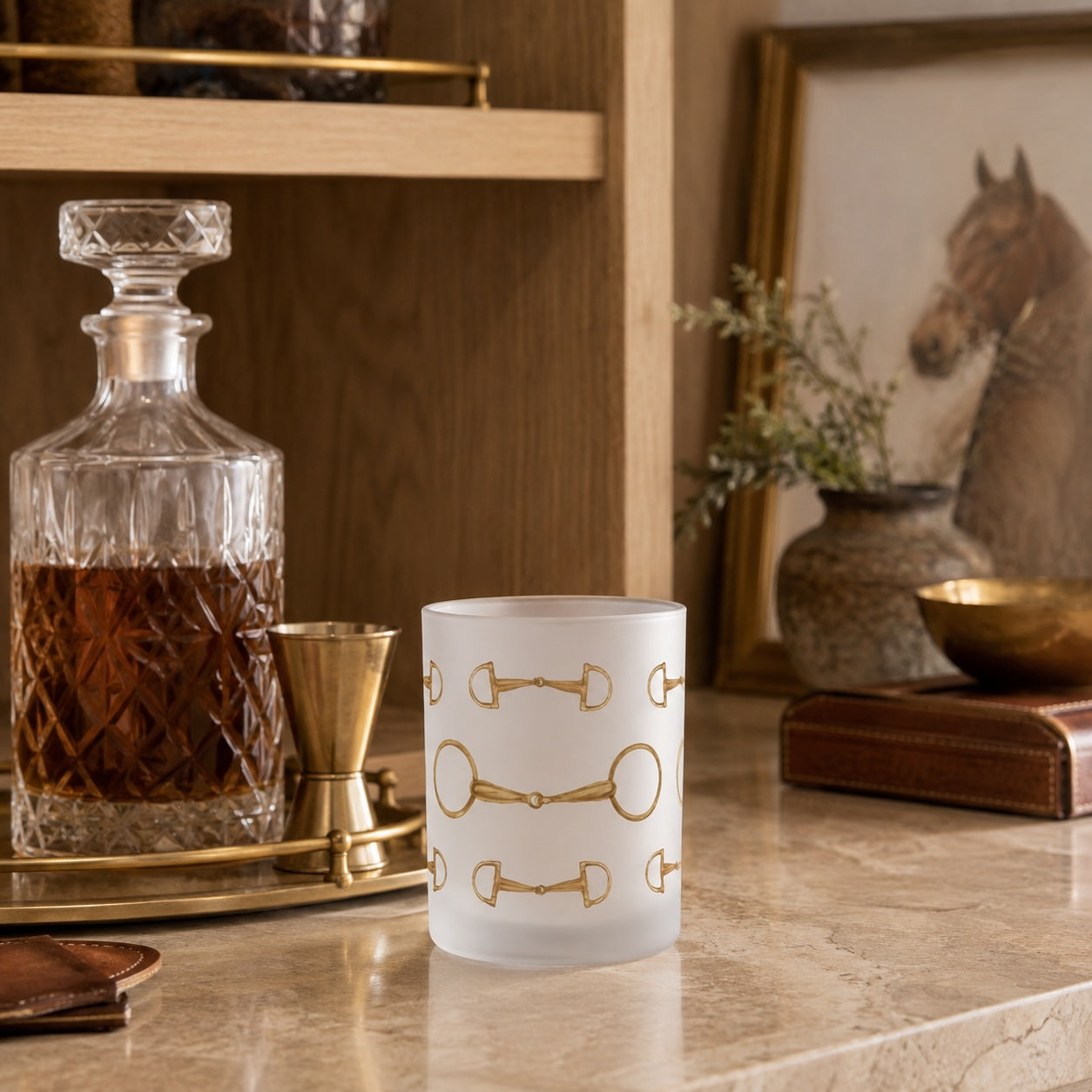 Gold Bit Frosted Crystal Whiskey Glass
