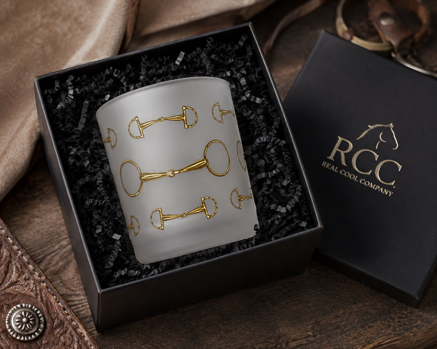 Gold Bit Frosted Crystal Whiskey Glass