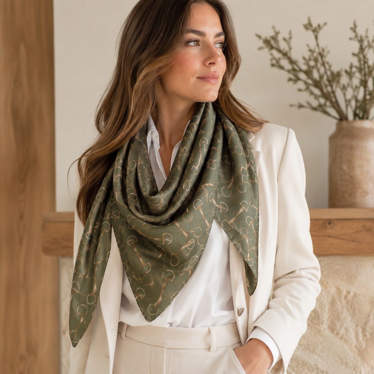 Olive Equestrian Bit Silk Wild Rag