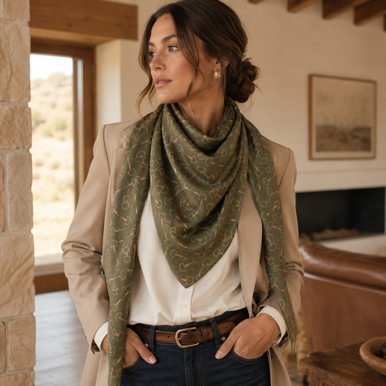 Olive Equestrian Bit Silk Wild Rag
