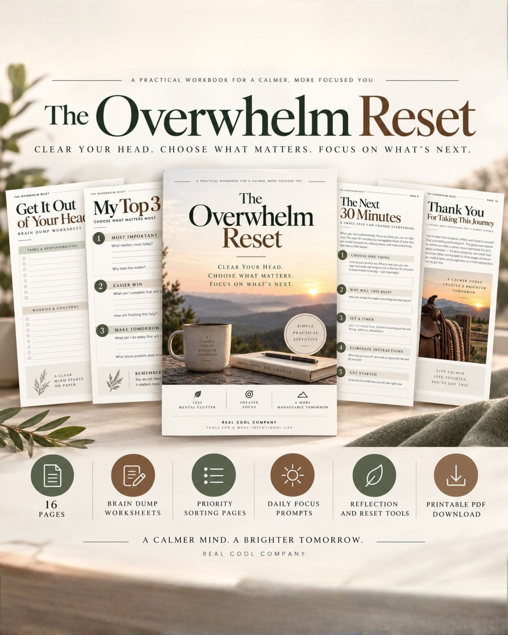 The Overwhelm Reset — 16-Page Printable Workbook