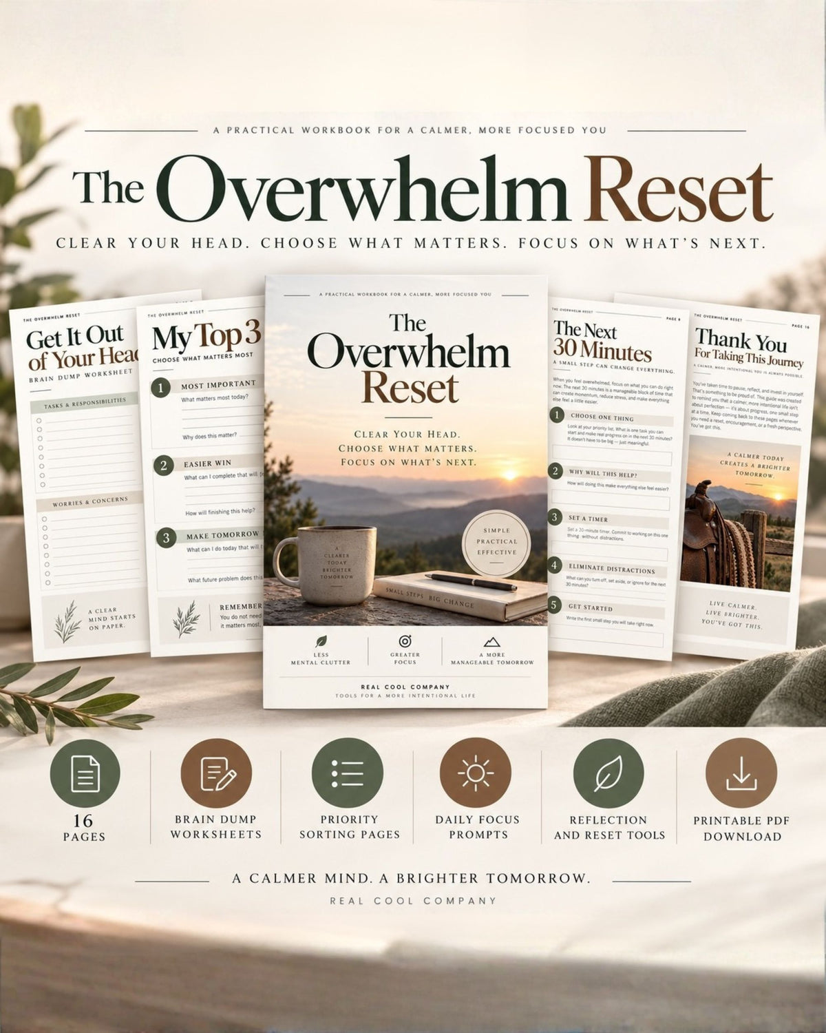 The Overwhelm Reset — 16-Page Printable Workbook