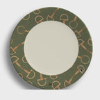 Olive Equestrian Bit Bone China Dinner Plates — Set of Four