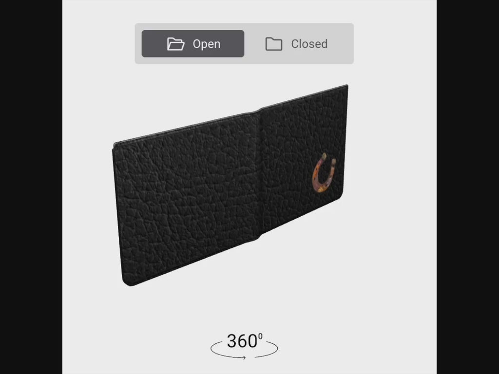 Modern Western Black Leather Wallet with Horseshoe Detail