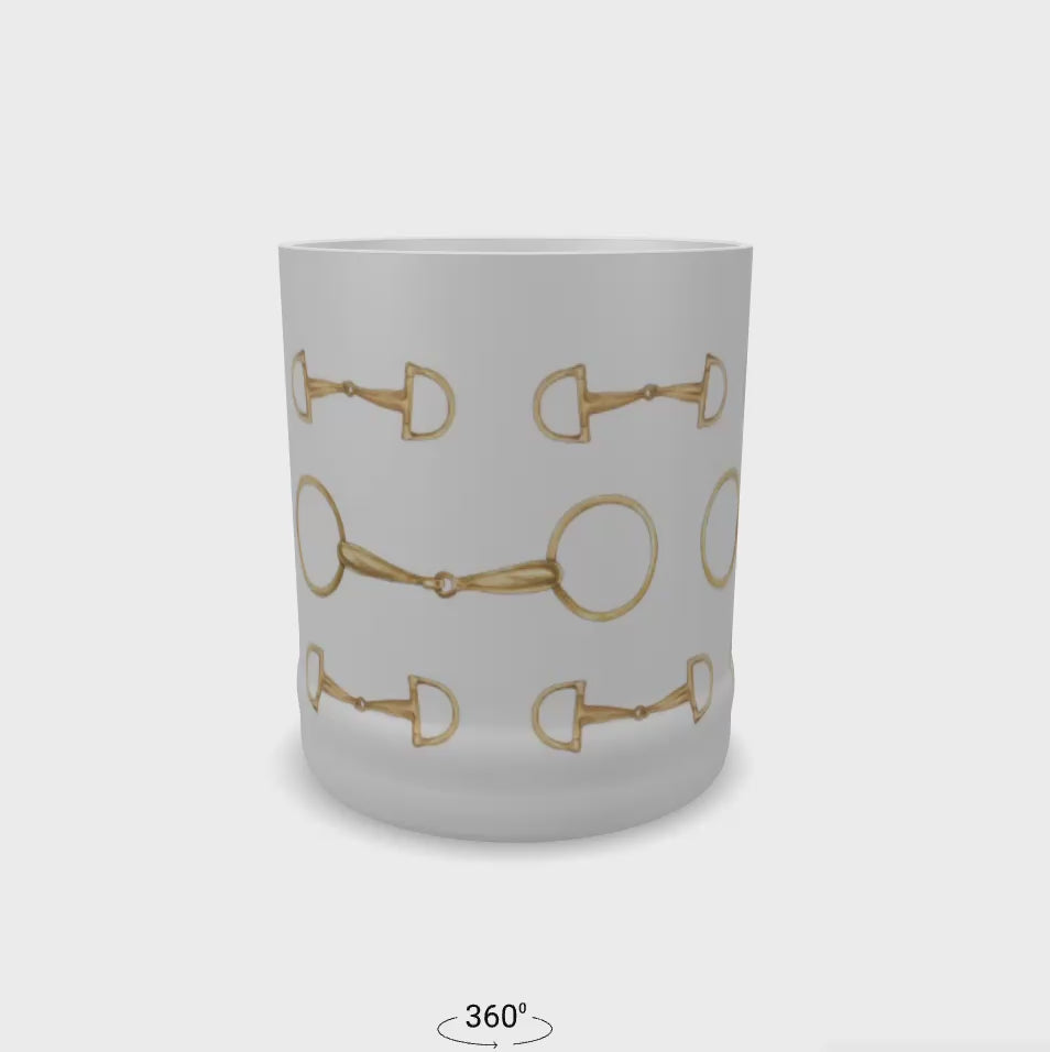 Gold Equestrian Bit Frosted Crystal Whiskey Glass