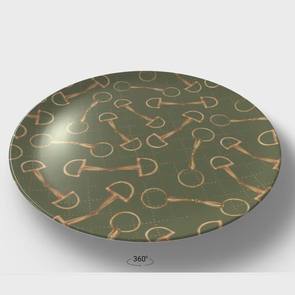 Olive Equestrian Bit Bone China Dessert Plates