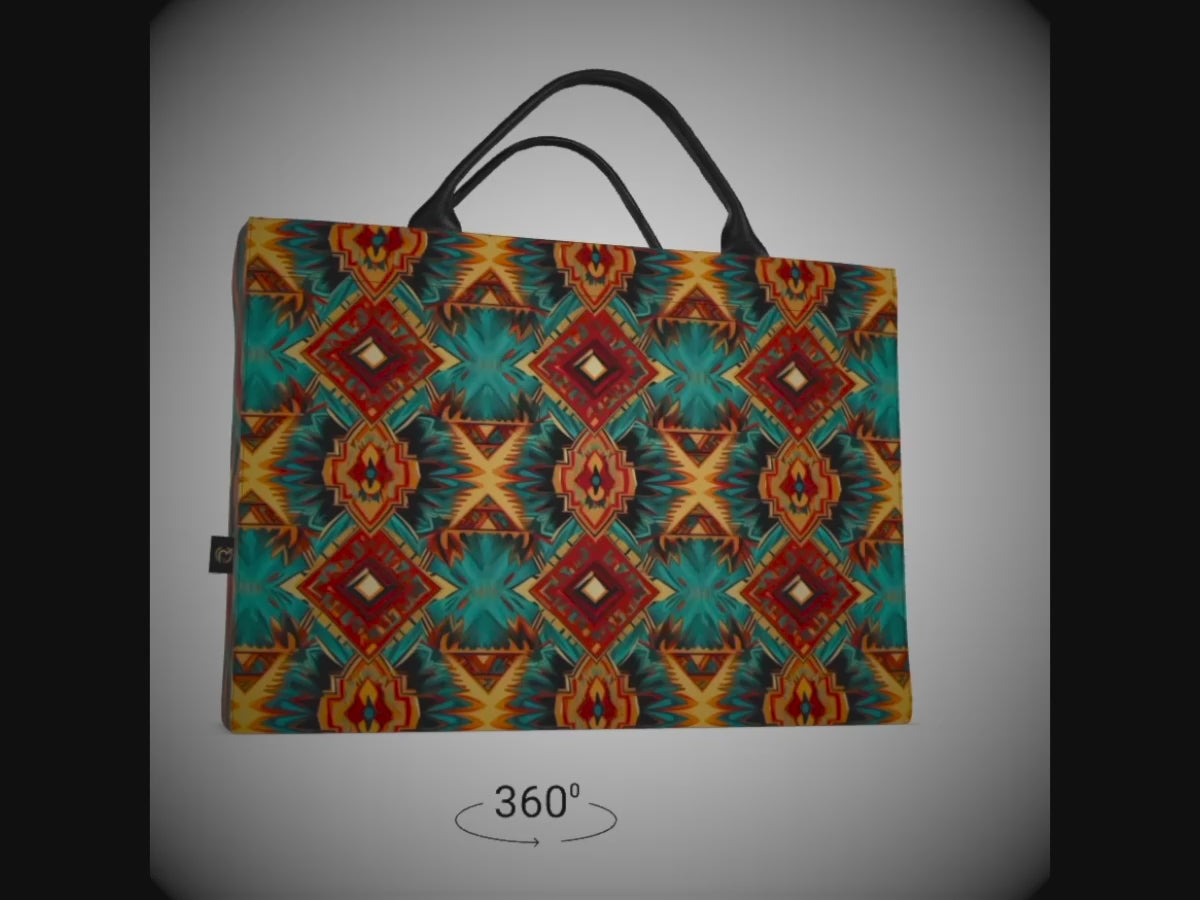 a 360 video overview of a real cool company custom designed denim tote bag with leather handles