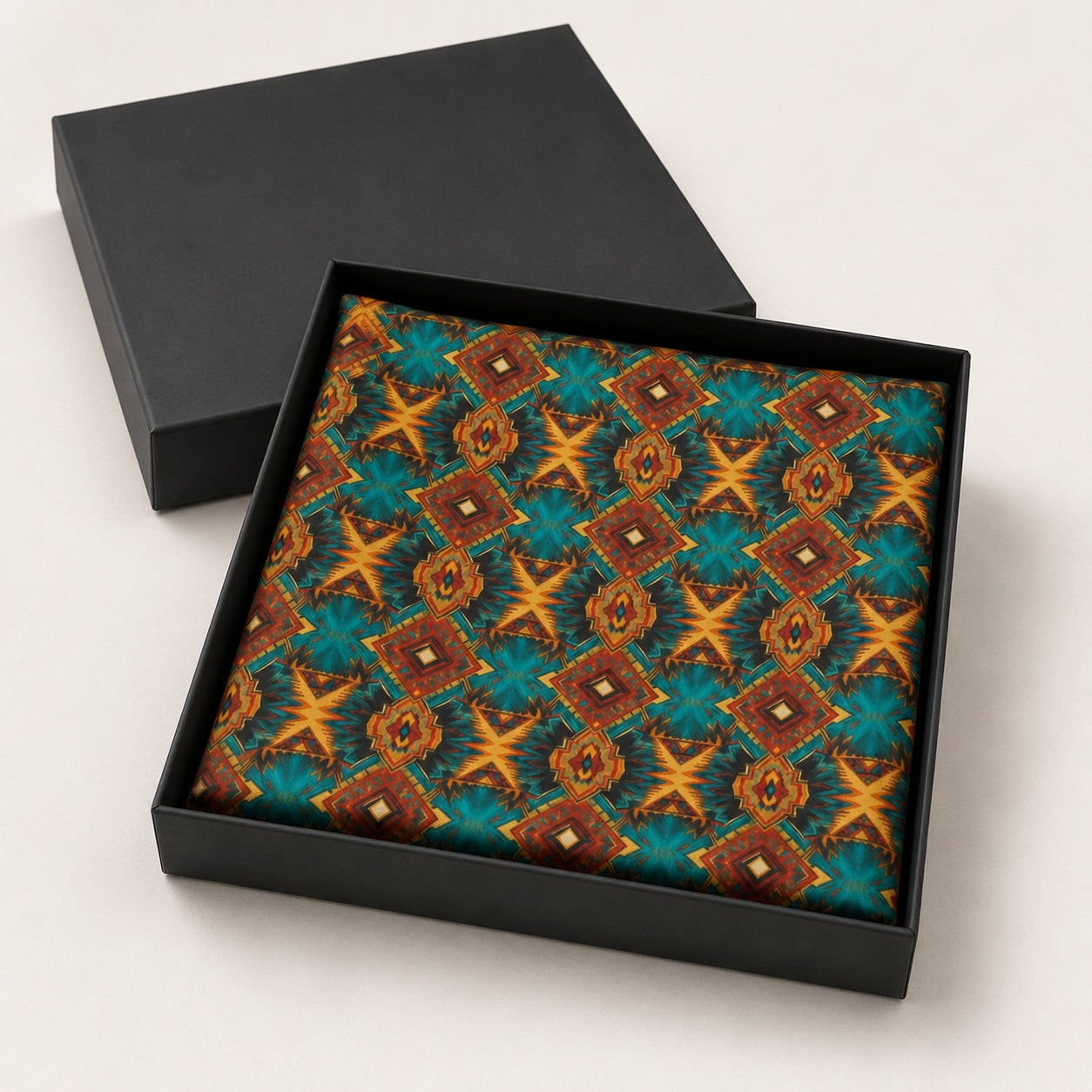 Southwestern Silk Wild Rag – Turquoise & Rust