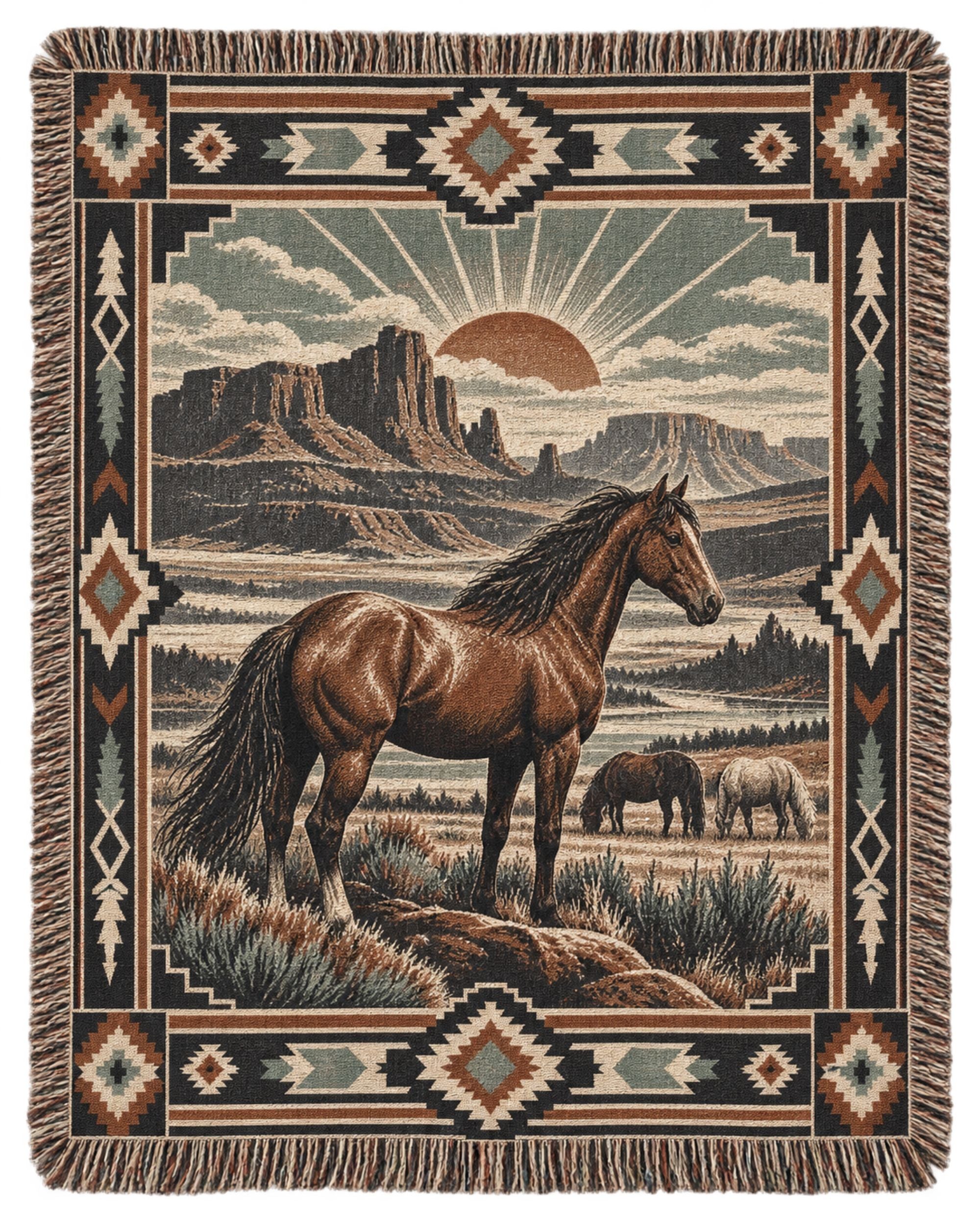 Real Cool Company Wild Horse Heritage Woven Cotton Blanket