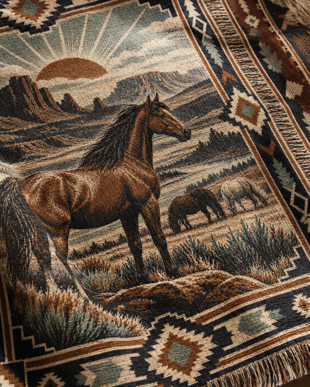Real Cool Company Wild Horse Heritage Woven Cotton Blanket