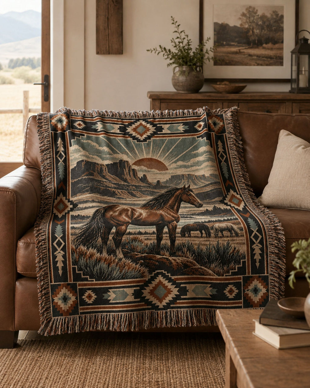 Real Cool Company Wild Horse Heritage Woven Cotton Blanket