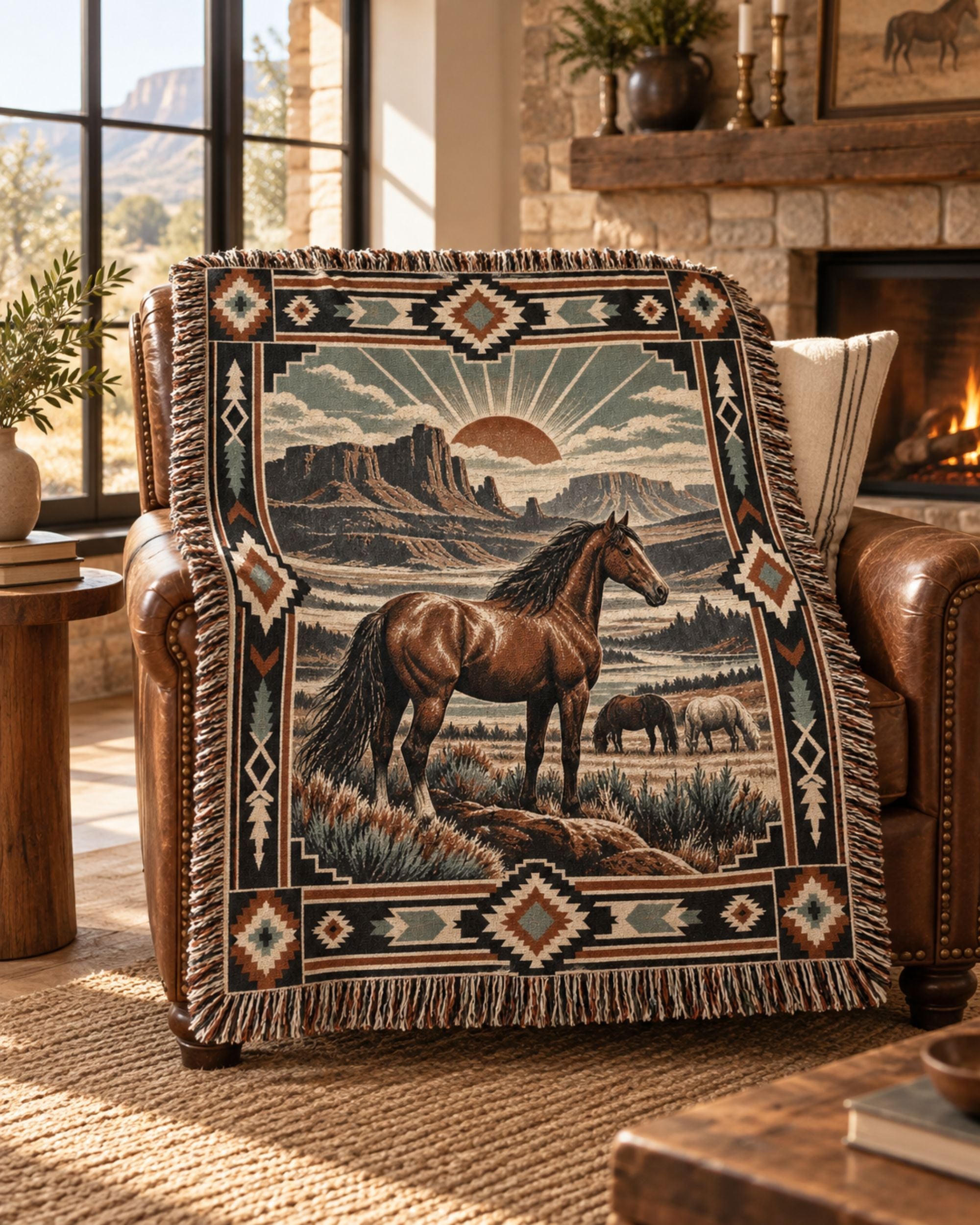 Real Cool Company Wild Horse Heritage Woven Cotton Blanket