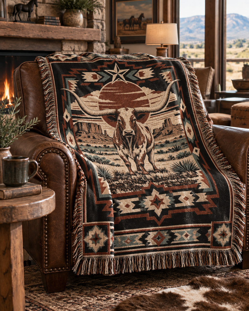 Real Cool Company Longhorn Heritage Woven Cotton Blanket