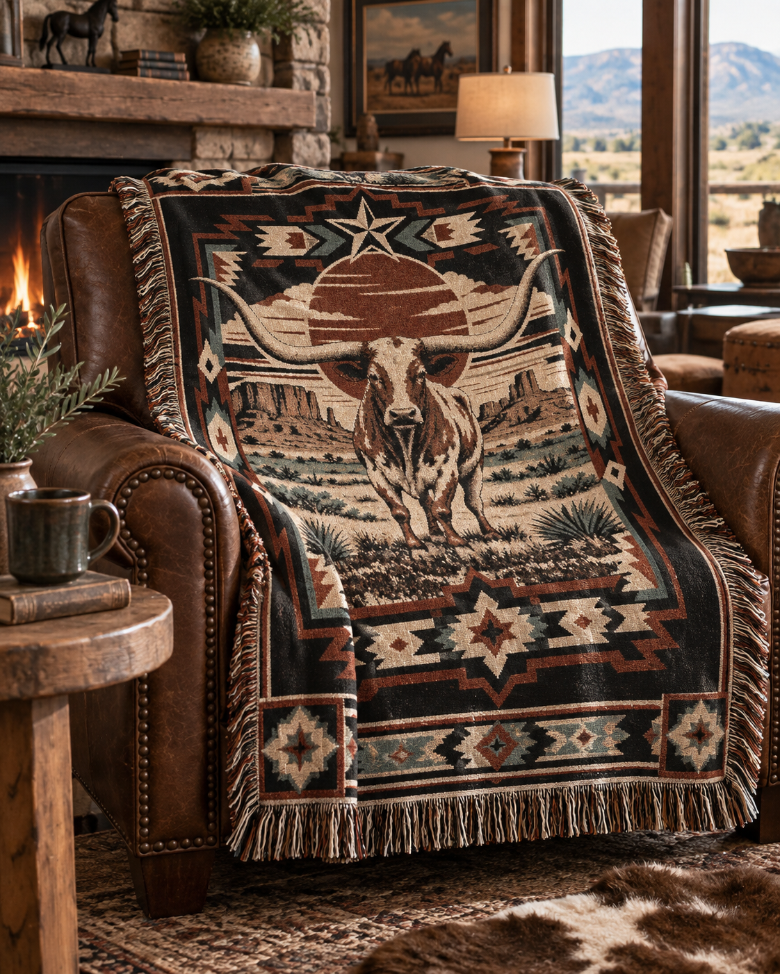Real Cool Company Longhorn Heritage Woven Cotton Blanket